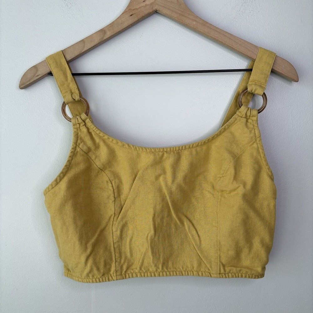 American‎ Eagle Crop Smocked Tank Top Medium Yellow Gold Boho Festival Beach y